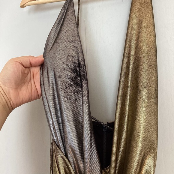 House of CB Davina Silver Gold Drape Halter Mini Dress XS - Picture 6 of 10